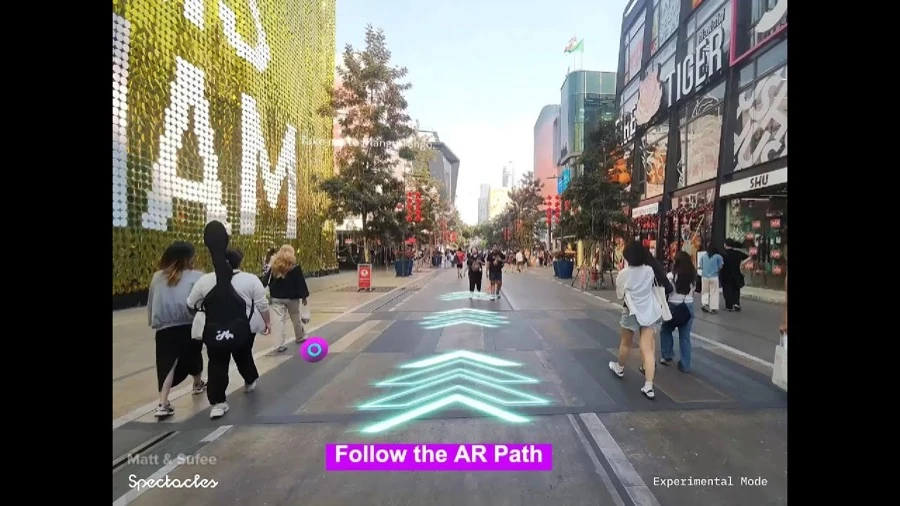 NavigatAR walkthrough: following the AR path on the street